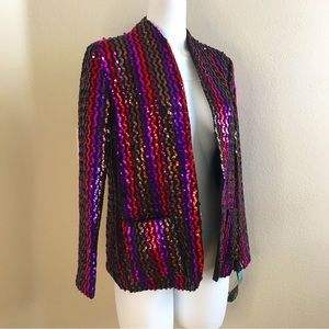 Vintage Miss H Sequin Blazer Jacket Medium Black pink red purple gold